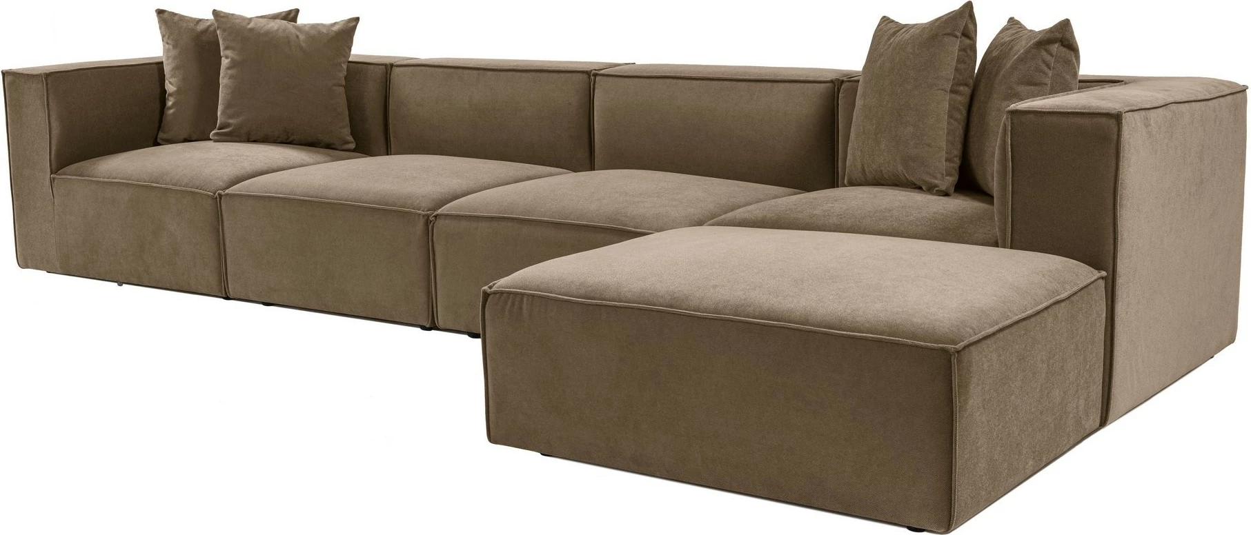 Këndore Sora me pouffe, kornizë druri, pëlhurë lino, kafe, 350x65x190cm