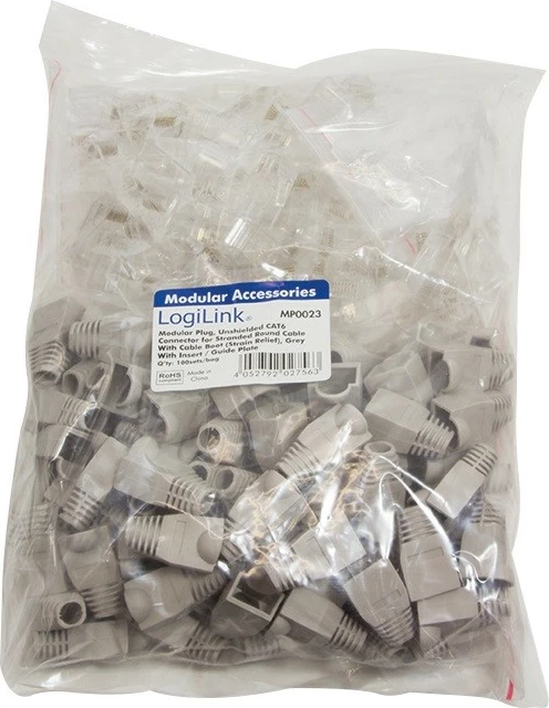 Lidhës RJ45 CAT.6 LogiLink MP0023, 100 copë, me mbrojtje, Gri