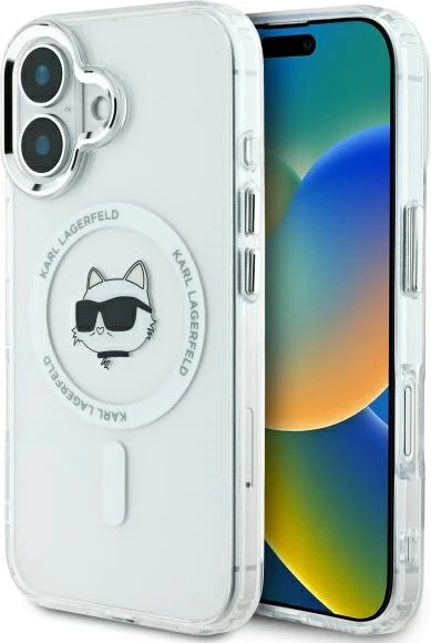 Mbështjellës Karl Lagerfeld IML Metal Choupette Head MagSafe për iPhone 16, Bardhë
