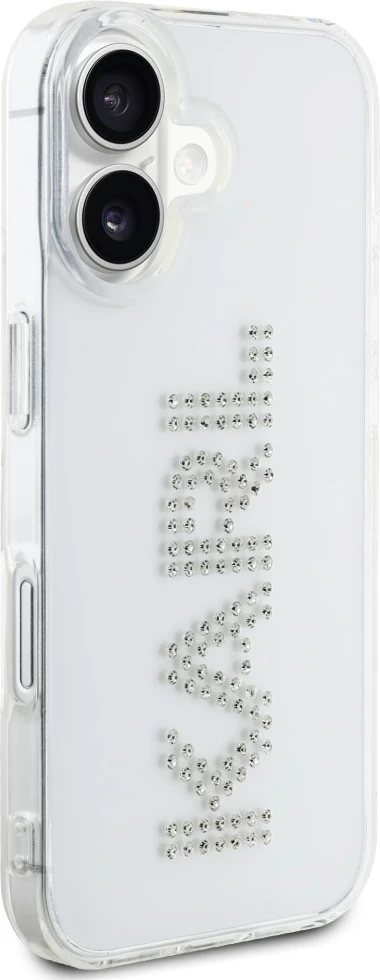 Mbështjellës Karl Lagerfeld IML Rhinestones Logo për iPhone 16, Transparent