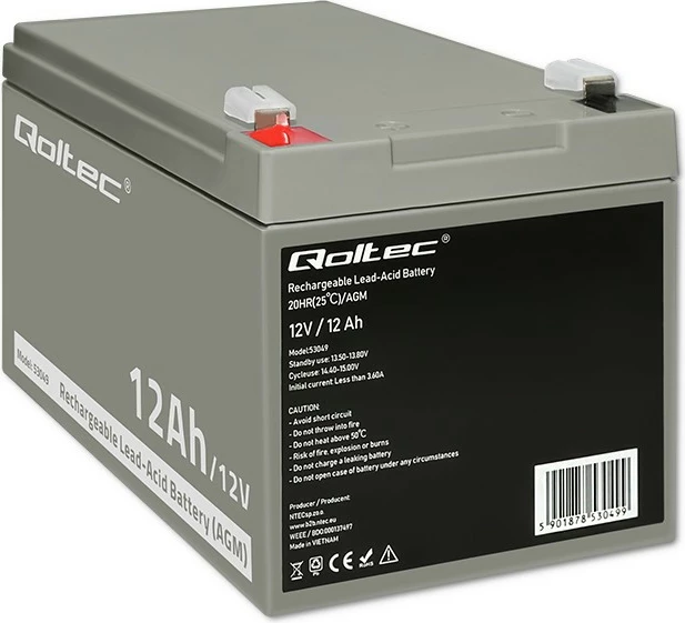 Bateri AGM Qoltec 53049, 12V, 12Ah, Gri