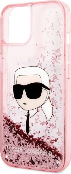 Mbështjellës Karl Lagerfeld Liquid Glitter Karl's Head për iPhone 14 Plus, Rozë