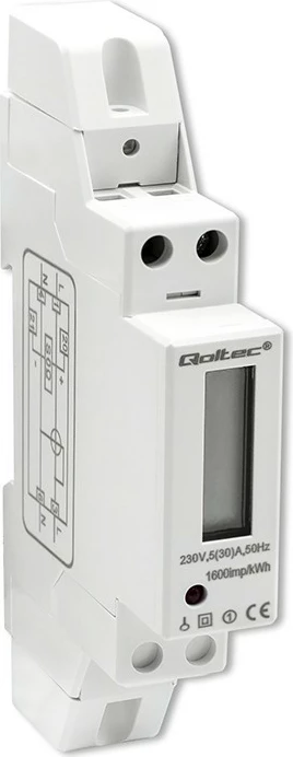 Matës energjie njëfazësh Qoltec 50993, montim në shinë DIN, 230V, 30A, LCD, Bardhë