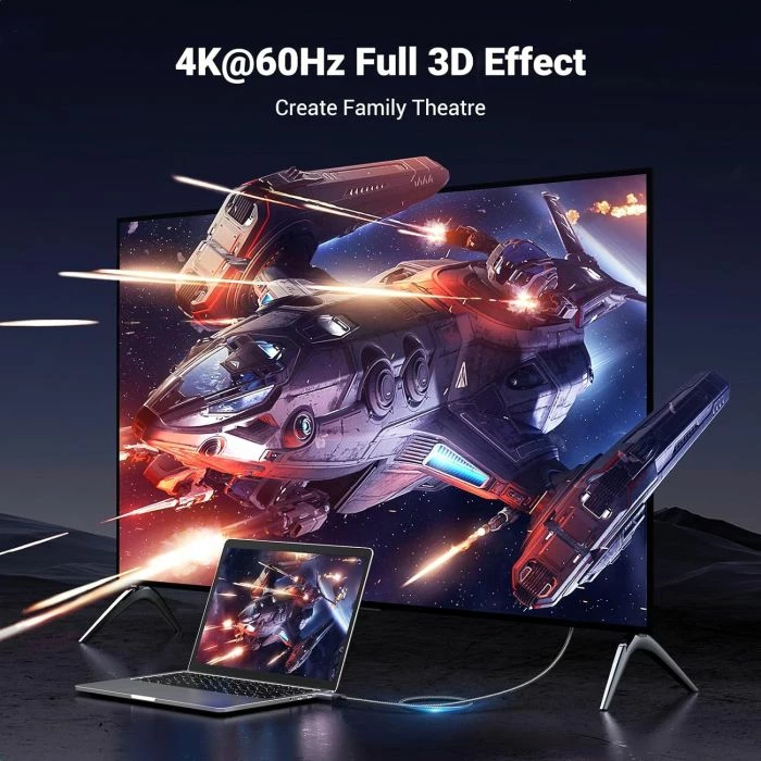 kabllo DisplayPort në HDMI UGREEN 25491 4K@60Hz 3 m argjend/e zezë