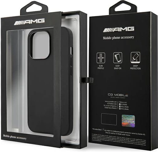Mbështjellës Mercedes AMG AMHCP14LDOLBK për iPhone 14 Pro 6.1", lëkurë, i zi