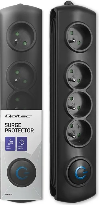 Kasë Qoltec 50105 me 4 dalje, 2.5m, e zezë