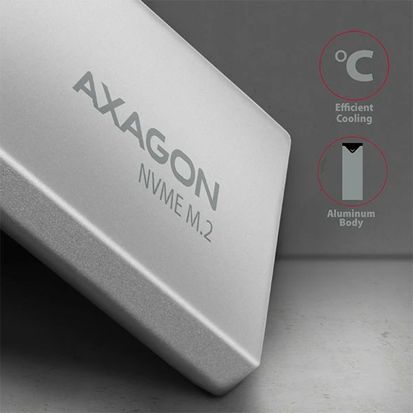 Kasë e jashtme AXAGON EEM2-UG2 për NVMe M.2 SSD, USB-C 3.2 Gen 2, 42-80 mm, argjendtë/zezë