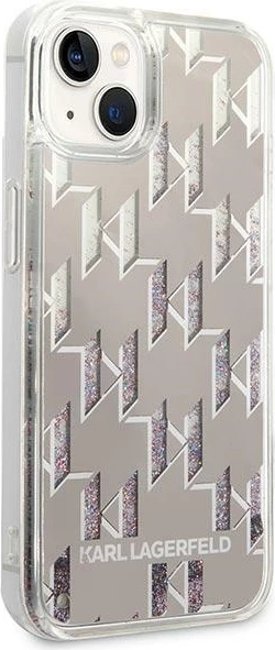Mbështjellës Karl Lagerfeld KLHCP14MLMNMS për iPhone 14 Plus 6.7", Liquid Glitter Monogram, argjend