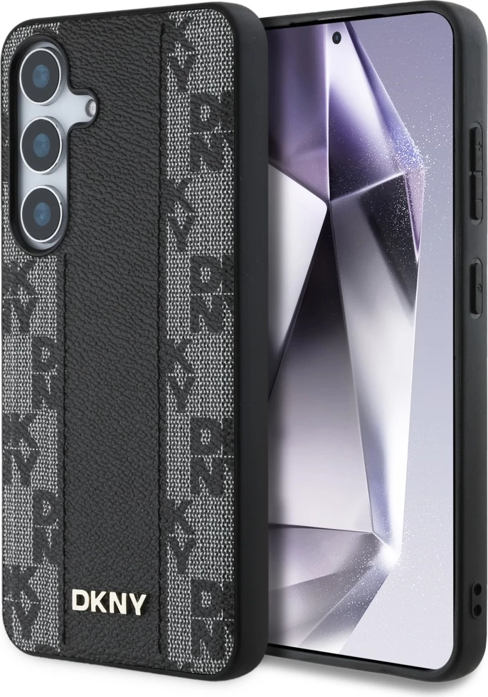 Mbështjellës DKNY për Samsung Galaxy S25, me MagSafe, Lëkurë, Checkered Pattern, Zi