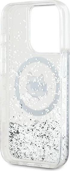Mbështjellës Karl Lagerfeld Liquid Glitter Choupette Head MagSafe për iPhone 14 Pro Max, Transparent