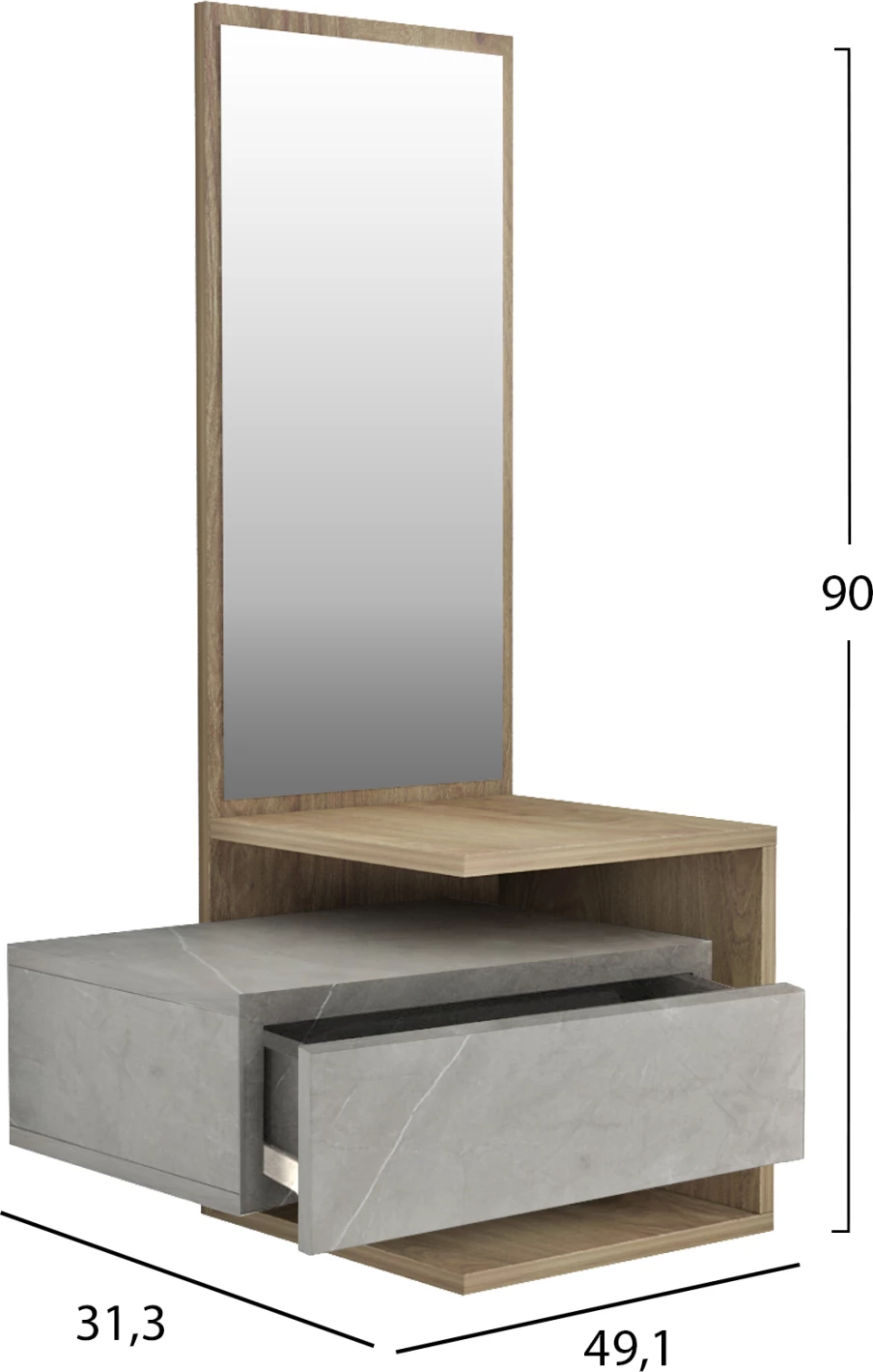 Mobilje hyrëse me pasqyrë, MEARA, FH8984.12, teksturë guri gri-natyrale, 49,1x31,3x90H cm