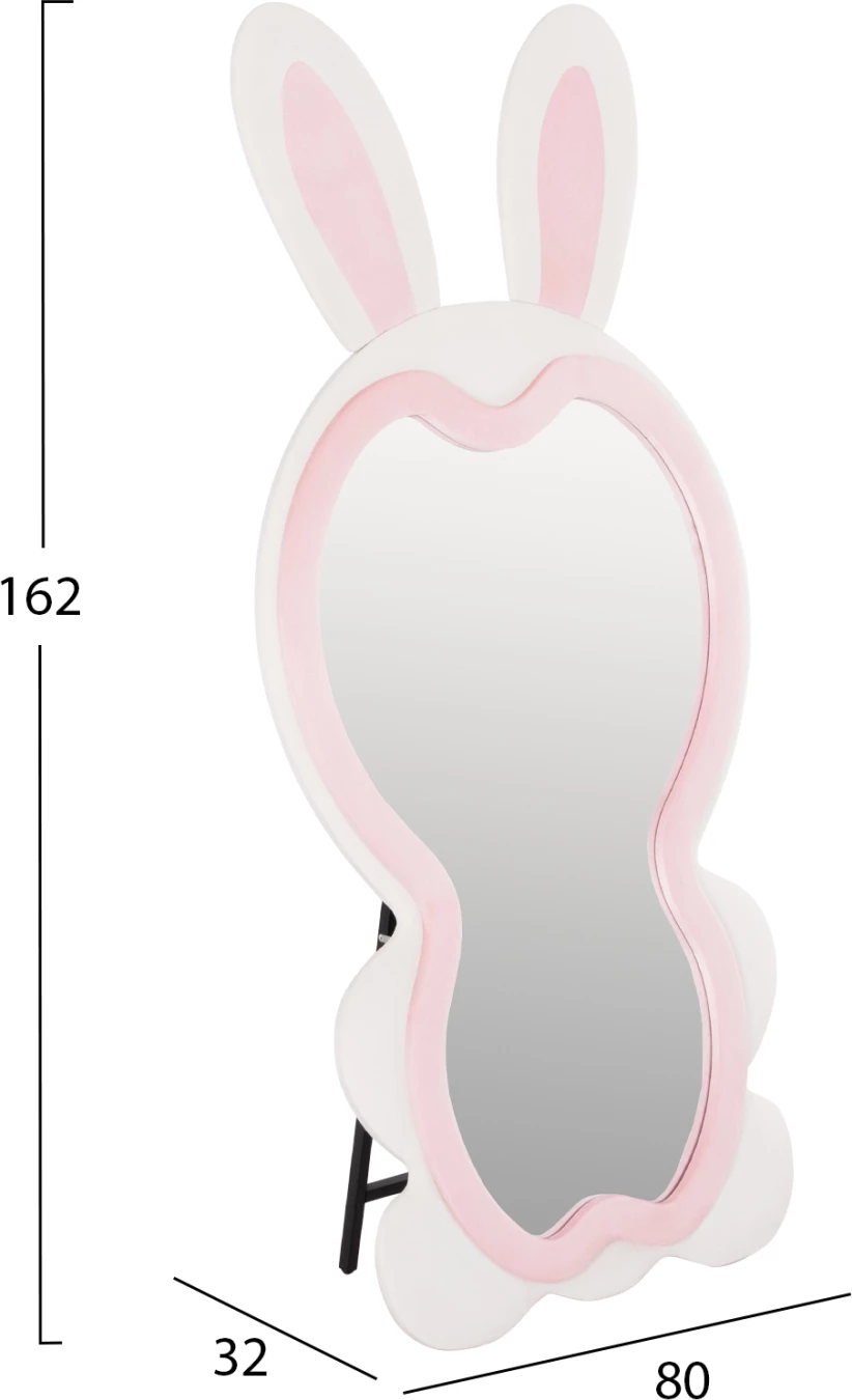 Pasqyrë për fëmijë në formë lepuri, MDF, ngjyrë rozë dhe bardhë, FH4489.01, 80x162 cm.