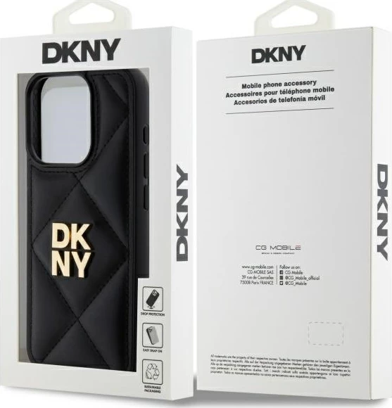 Mbështjellës DKNY për iPhone 15 Pro Max, i zi, Quilted Stack Logo