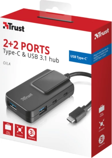 Hub USB-C TRUST Oila 21321, 2x USB-A + 2x USB-C, USB 3.1 Gen 1, i zi