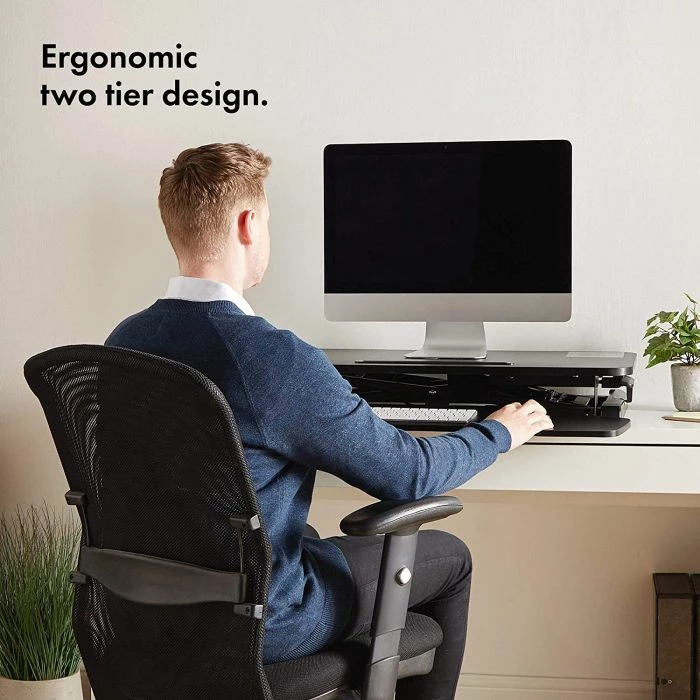 Platformë pune ulë/ngri VONHAUS 3000152, 80×40cm, lartësi e rregullueshme 11-51cm, mbajtje deri 15kg, me tabaka tastiere, e zezë