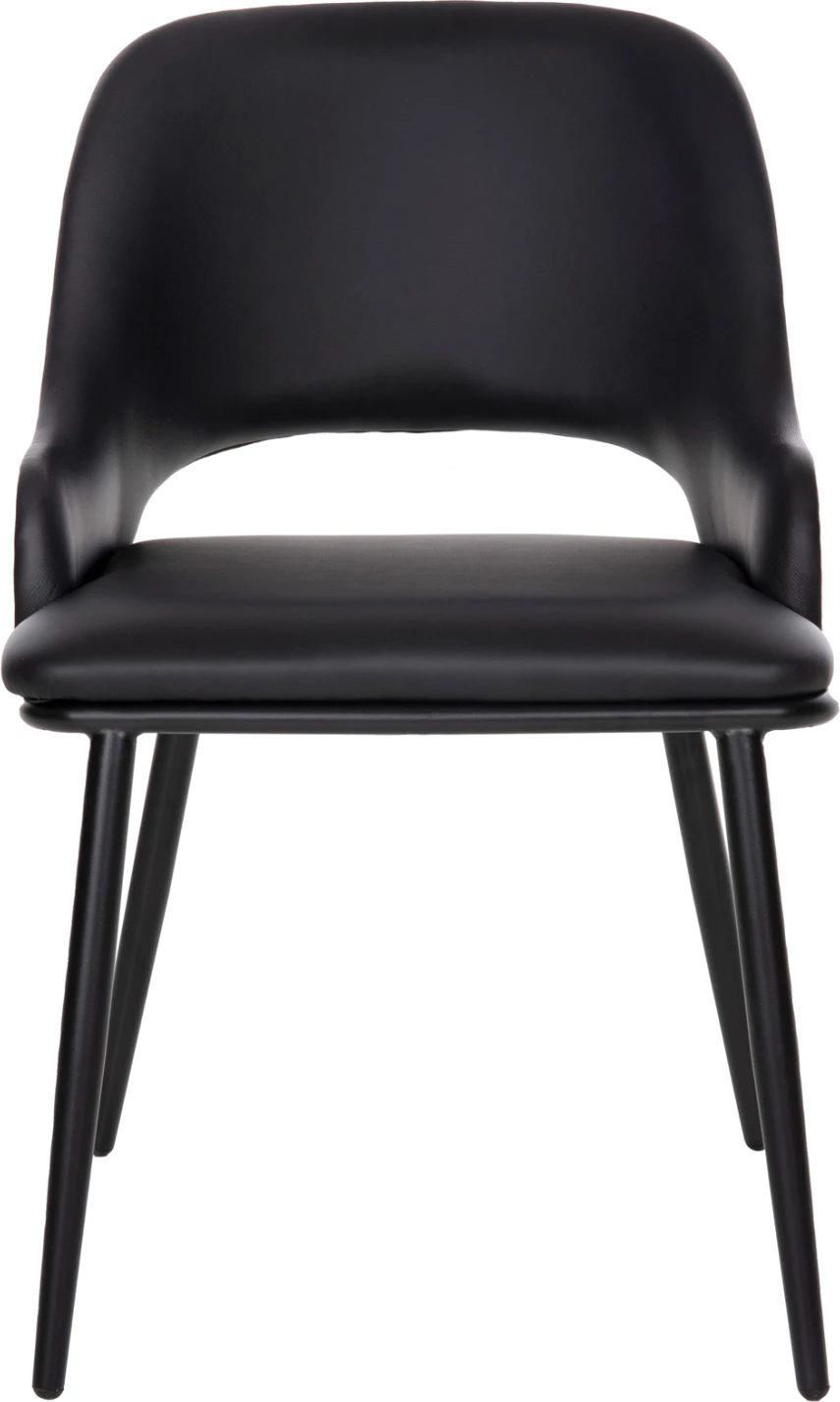 Karrige ngrënieje DELF FH9617.01 PU e zezë-këmbë metali të zeza-shpinë druri natyrale 48x55x76H cm., set prej 2 copë