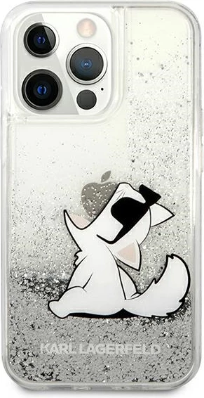 Mbështjellës Karl Lagerfeld Liquid Glitter Choupette Fun për iPhone 13 Pro Max 6.7", argjendtë