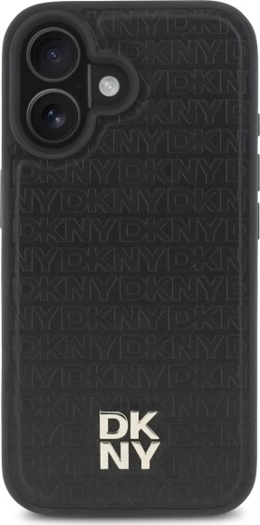 Mbështjellës DKNY Repeat Pattern Stack Logo MagSafe për iPhone 16, i zi