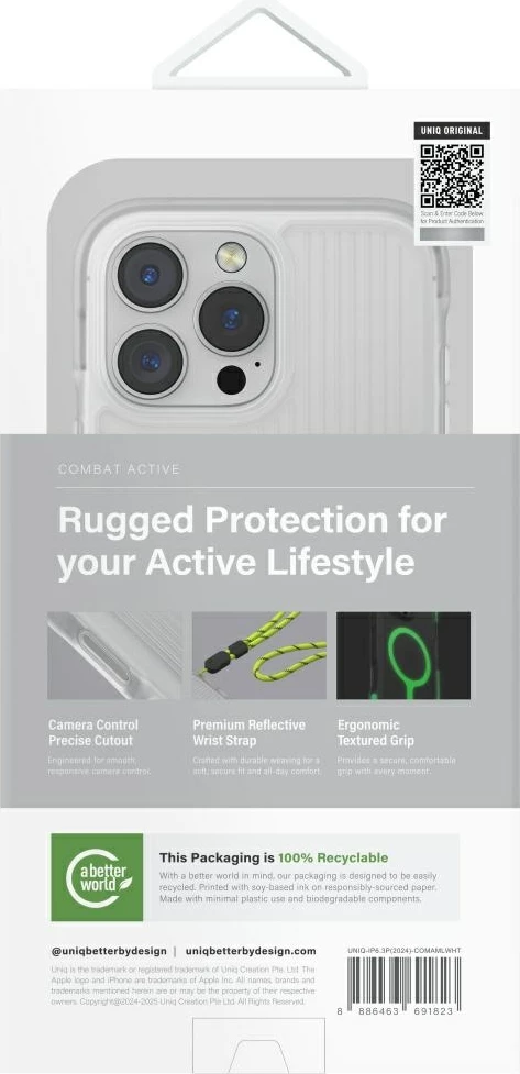Mbështjellës UNIQ Combat Active Magclick Charging për iPhone 16 Pro, Bardhë