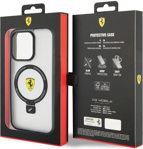 Mbështjellës Ferrari FEHMP15LUSCAH për iPhone 15 Pro 6.1", transparent, me Ring Stand, MagSafe