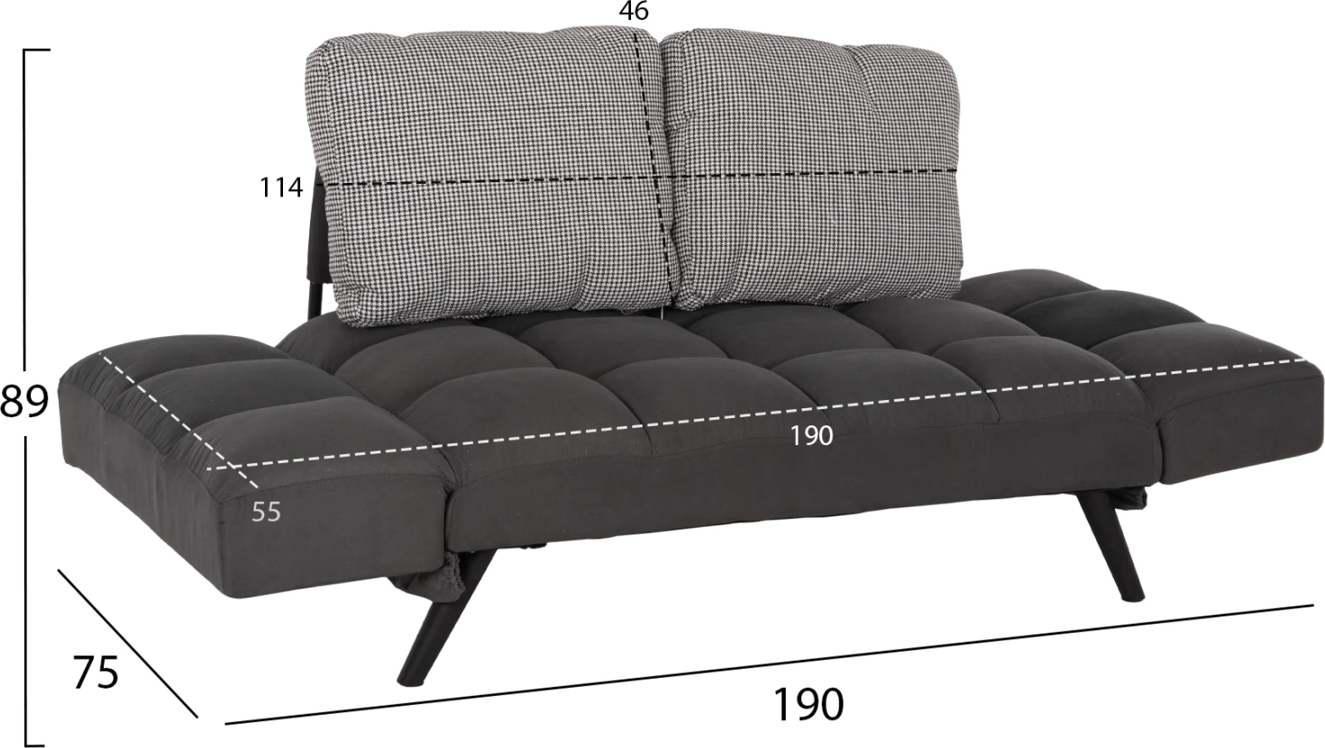 Divan 3 vendësh FH3169.01 GRI me Jastëkë 165-190x75x89Η cm