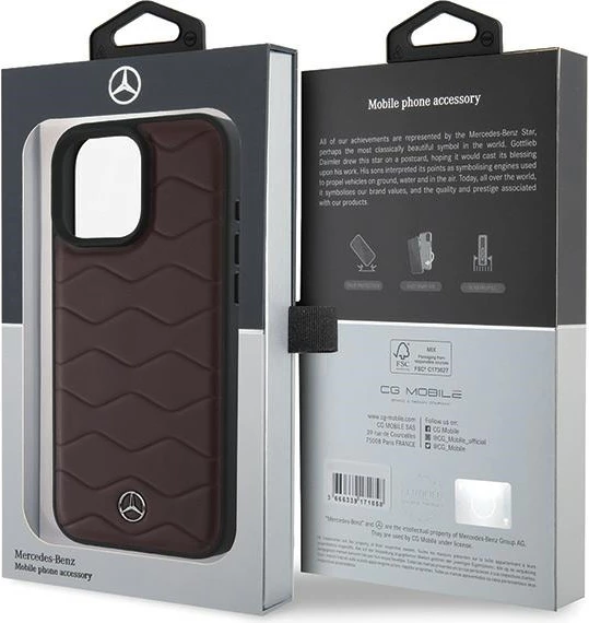 Mbështjellës Mercedes MB Waves për iPhone 16 Pro Max, lëkurë, Kuq