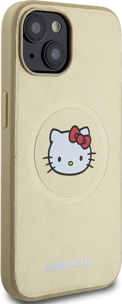Mbështjellës Hello Kitty Leather Kitty Head MagSafe për iPhone 14, lëkurë artificiale, ari