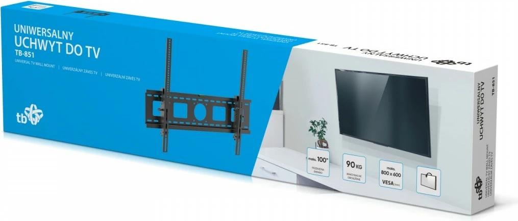 Mbajtëse muri TV, TB TB-851, 55-100 inç, 90 kg, VESA 800x600, e zezë