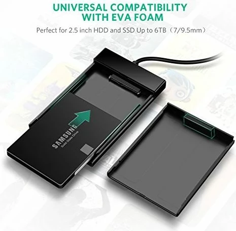 Kasë për HDD/SSD 2.5" UGREEN 30847, USB 3.0 në SATA, UASP, 5Gbps, deri 6TB, e zezë