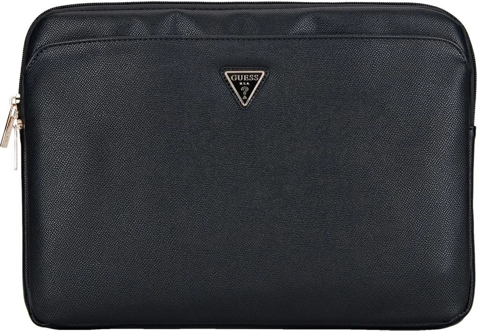 Çantë laptopi Guess Grained Zipper Pocket Triangle Logo 14", e zezë