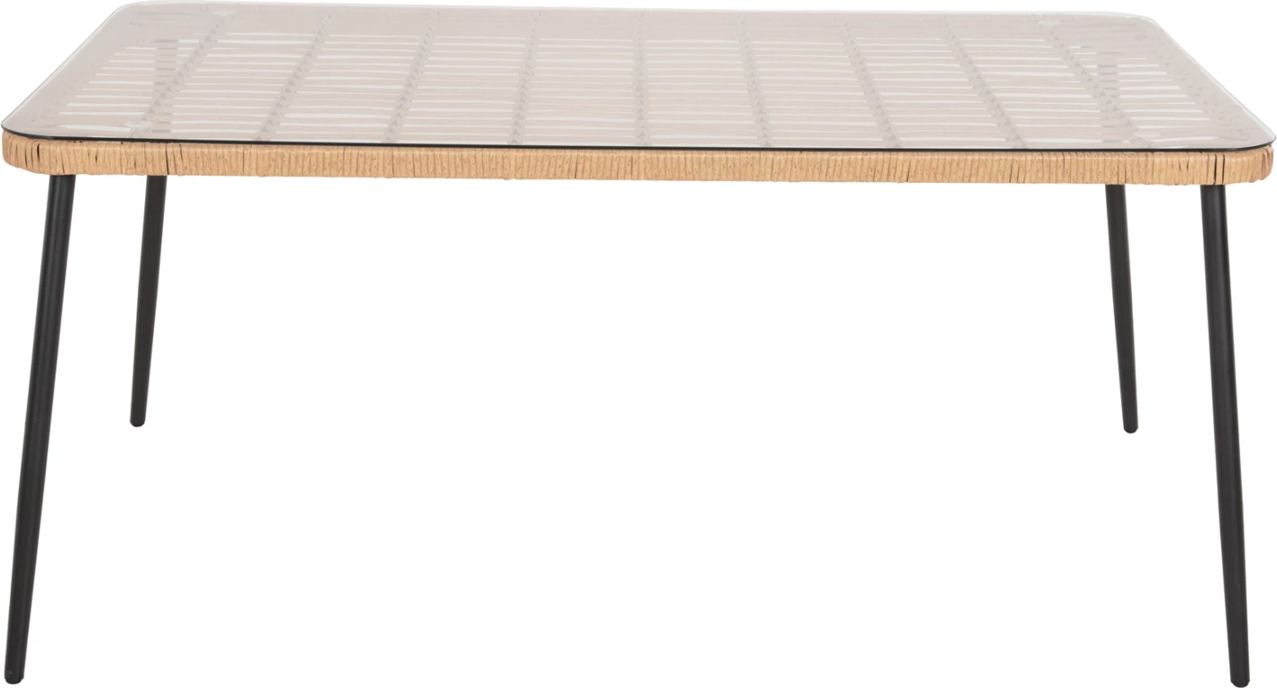 Tavolinë drejtkëndore për ngrënie, ALLEGRA, FH5538.11, metal i zi, ratan natyral, 159,5x89,5x72H cm