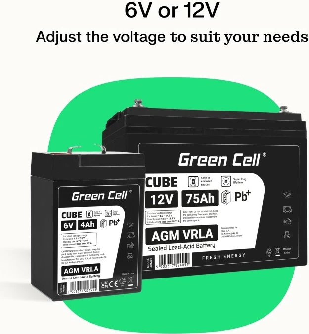 Bateri AGM VRLA, Green Cell, AGM12V90AH-J, 12V 90Ah, IP54, e zezë