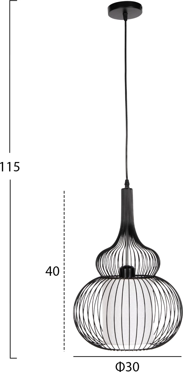 Llambë varëse tavani FH4185, metal i zi, pëlhurë e bardhë, Φ30x115H cm