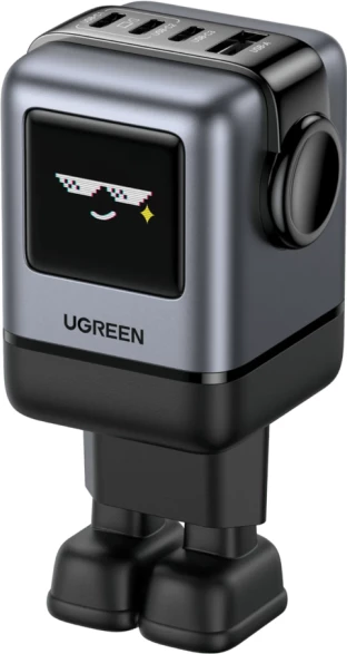 Karikues UGREEN Uno 45515B 100W GaN 4 porta (3x USB-C, 1x USB-A) me ekran TFT, gri/zi