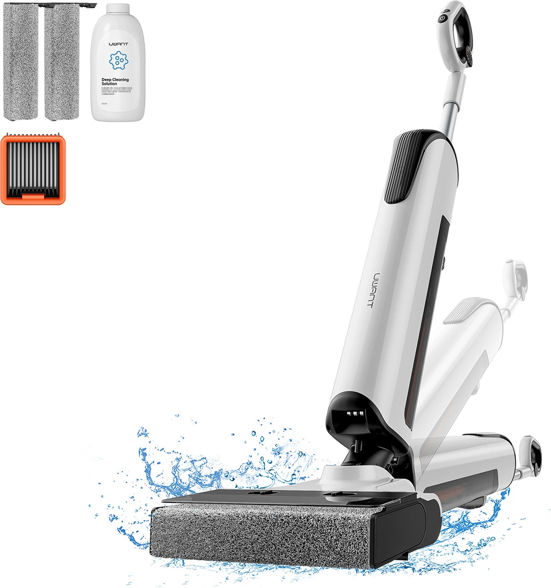 Fshesë elektrike në këmbë UWANT D700 me funksion larjeje dhe stacion karikimi, e bardhë