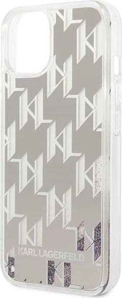 Mbështjellës Karl Lagerfeld KLHCP14SLMNMS për iPhone 14, hardcase, Liquid Glitter Monogram, argjendtë