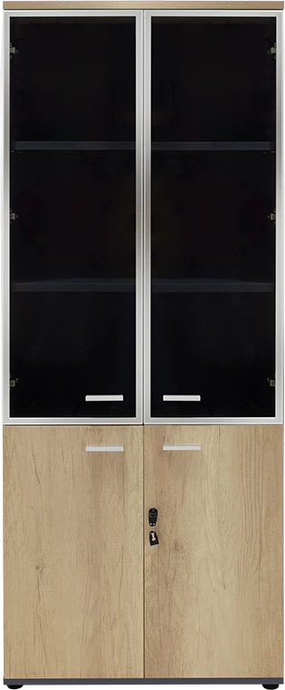 Raft librash Lotus me katër dyer, xham dhe dru, ngjyrë lisi-antracit, 80x40x200cm