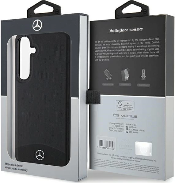 Mbështjellës Mercedes Leather Textured & Plain MagSafe për Samsung Galaxy S24+, i zi