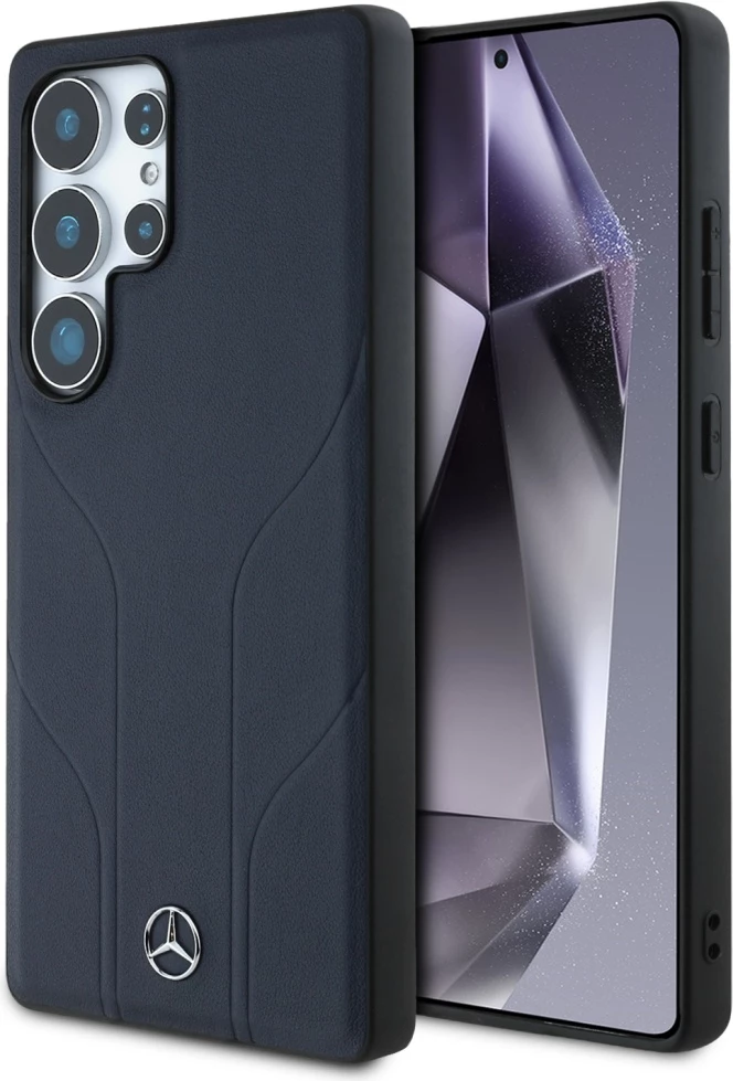 Mbështjellës Mercedes Leather Debossed Lines MagSafe për Samsung Galaxy S25 Ultra, Kaltër