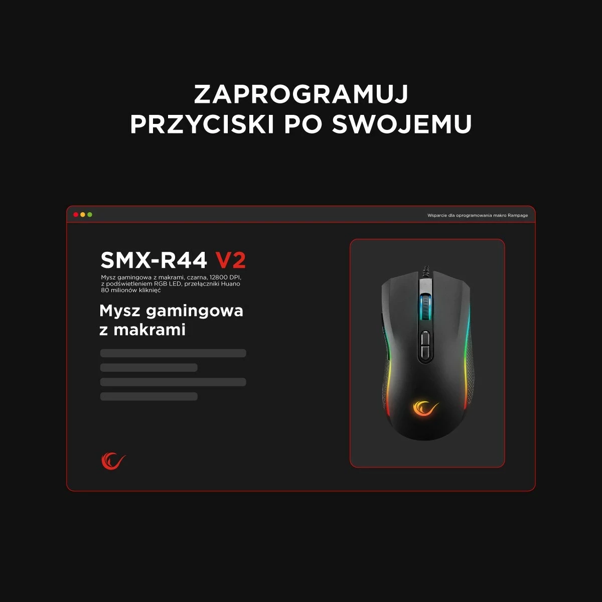 Maus Rampage SMX-R44V2, 12800 DPI, RGB, 7 taste, i zi