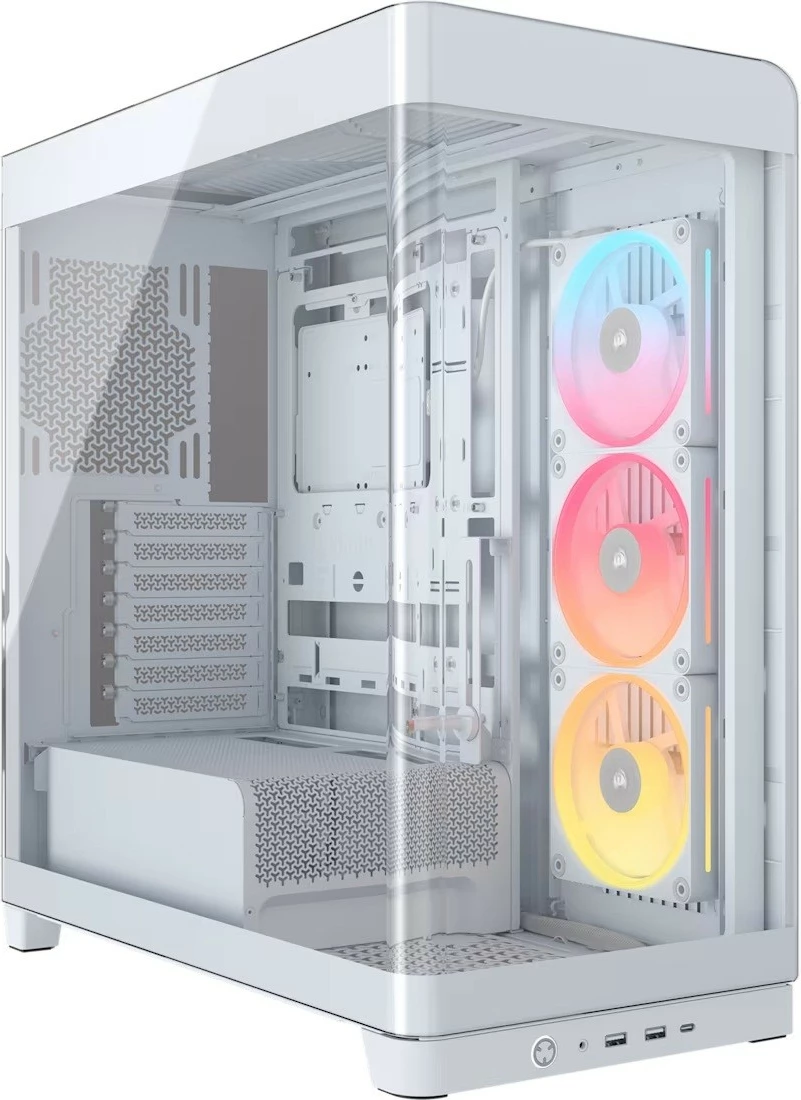 Kasë midi tower Corsair FRAME 4500X LX-R RGB, ATX/E-ATX/mATX/ITX, 3x 120mm RGB, xham i temperuar panoramik, iCUE LINK hub, USB-C, e bardhë