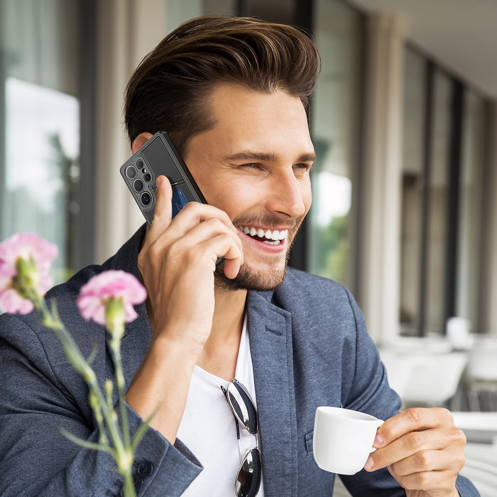 Mbështjellës Dux Ducis Rafi II për Samsung Galaxy S25 Ultra, me stand dhe xhepa për kartela, i zi