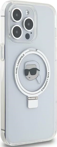Mbështjellës Karl Lagerfeld KLHMP15XHMRSKHH për iPhone 15 Pro Max 6.7", Ring Stand Karl Head, MagSafe, Bardhë