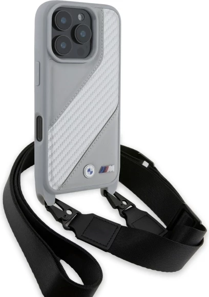 Mbështjellës BMW M Edition Carbon Stripe & Strap për iPhone 16 Pro, Gri