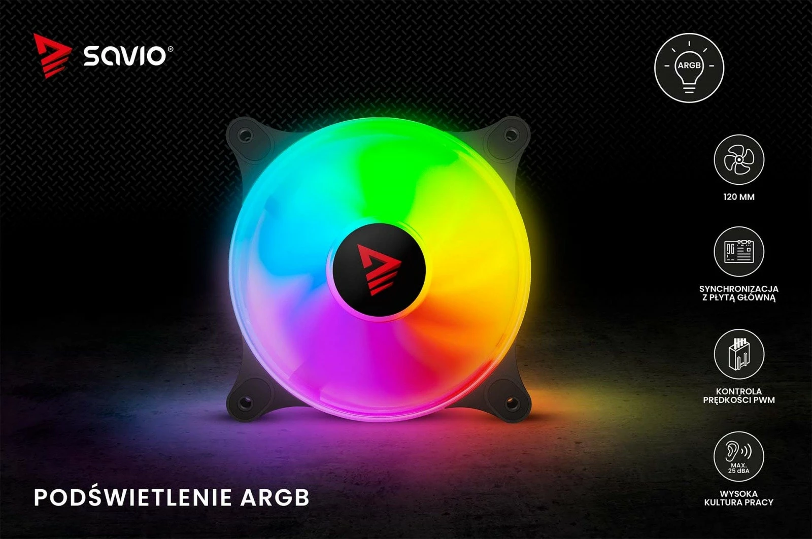 Ventilator kompjuteri Savio BLAST 120mm ARGB, 3-pin 5V, 4-pin 12V, i zi