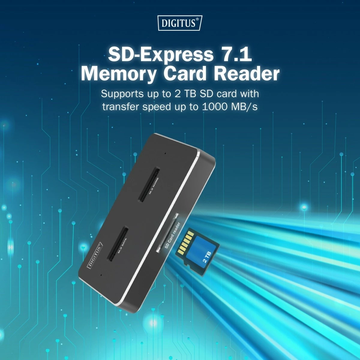 Dok USB-C 3.2 Gen2, Digitus DA-71546-1, për M.2 NVMe & SATA (2 slote, deri 2x 4 TB) me lexues SD-Express 7.1 (deri 2 TB), e zezë