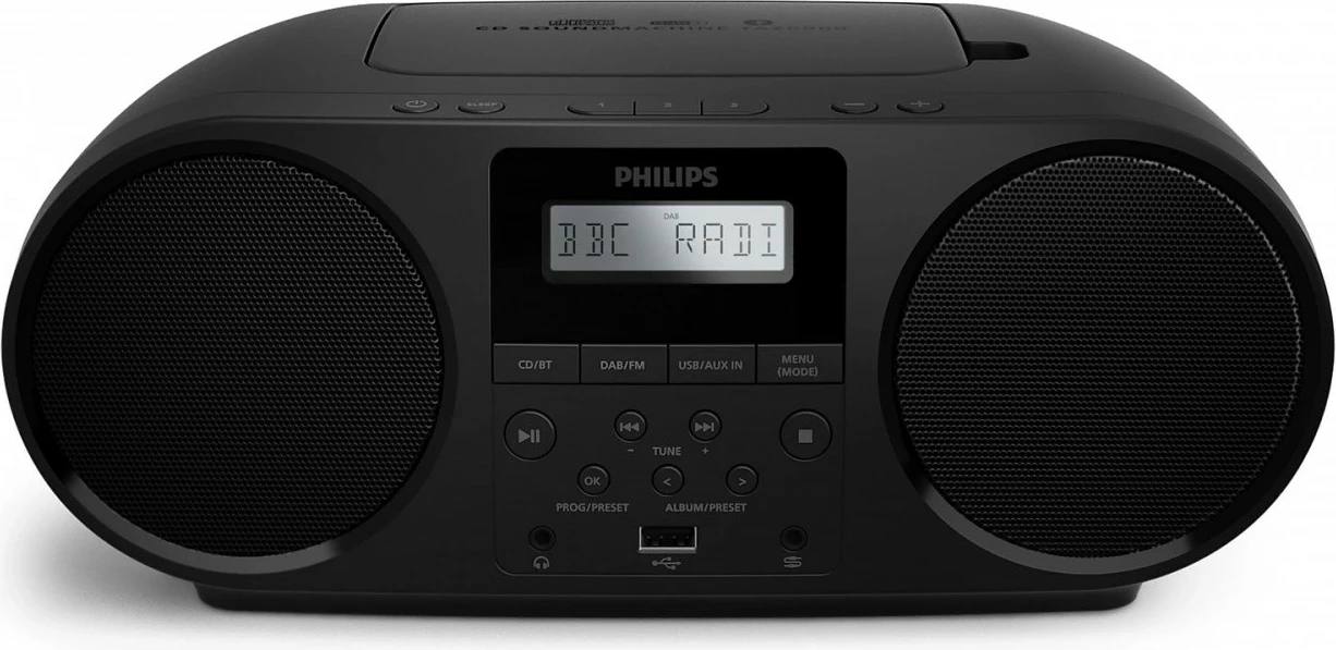 Boombox radio CD, Philips, TAZ6000/10, DAB+/FM, Bluetooth 5.4, USB/AUX, CD/MP3, 4 W, i lëvizshëm, e zezë