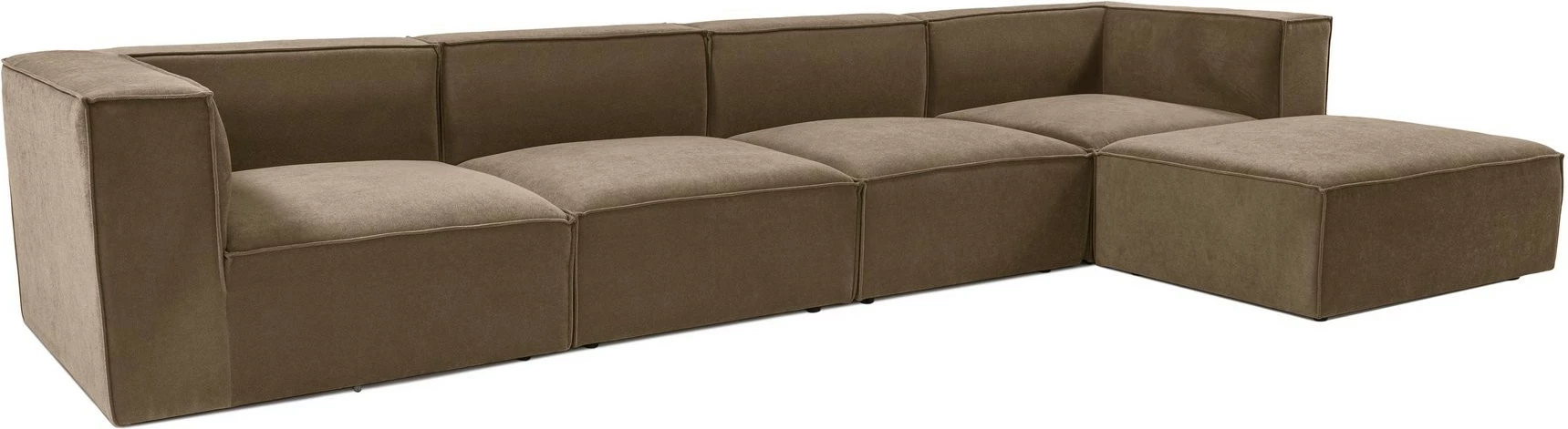 Këndore Sora me pouffe, kornizë druri, pëlhurë lino, kafe, 350x65x190cm