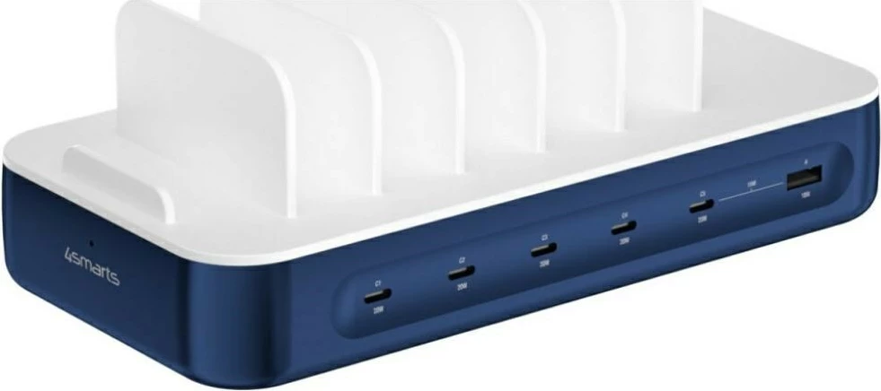 Stacion karikimi 4smarts 4SM000033 100W me 6 kabllo 5xUSB-C + 1x 4-në-1, deri 9 pajisje, blu navy set