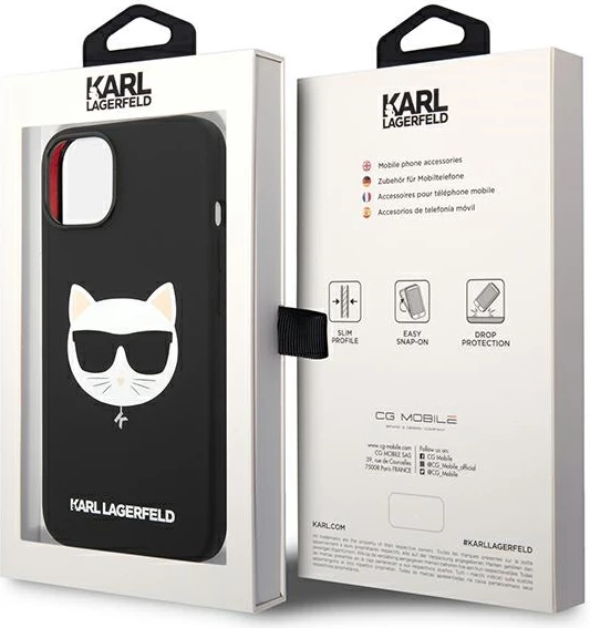 Mbështjellës Karl Lagerfeld KLHMP14MSLCHBK për iPhone 14 Plus 6.7", silikon, i zi, Choupette Head Magsafe